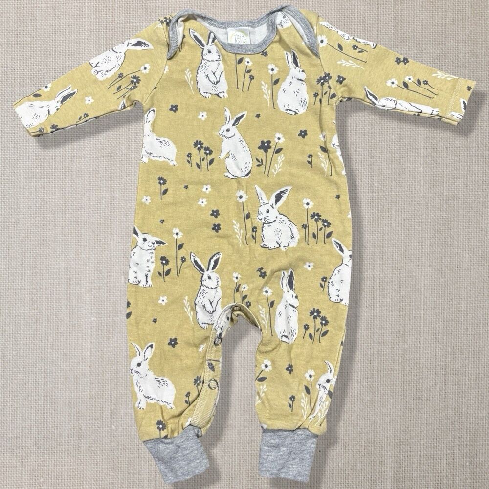 Tesa Babe Baby Romper 0–3M Yellow Bunny Floral Cotton One Piece